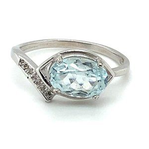 Aquamarine 1.84ct Platinum Finish Solid 925 Sterling Silver Ring